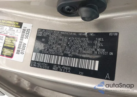 2008 Toyota Sienna Le из США, поврежденный, VIN 5TDZK23C68S175588